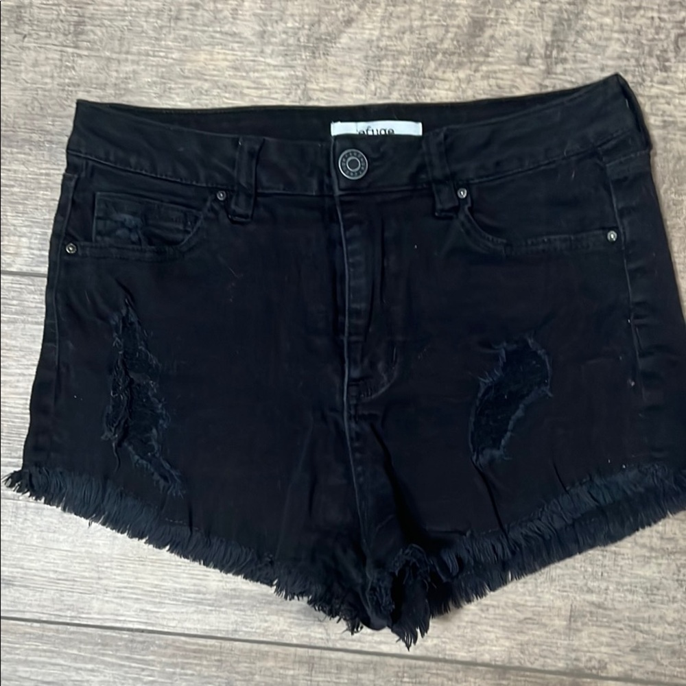 Refuge On Black Distressed Denim Shorts 8
